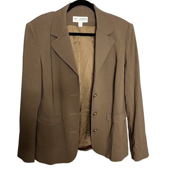 St. John Collection By Marie‎ Gray Taupe Wool Long Sleeve Blazer Jacket Size 8 - Picture 2 of 8